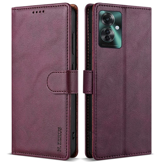N.BEKUS CSJ-001 For Oppo Reno11 F 5G Wallet Case Solid Color Anti-Drop Leather Phone Cover - Wine Red