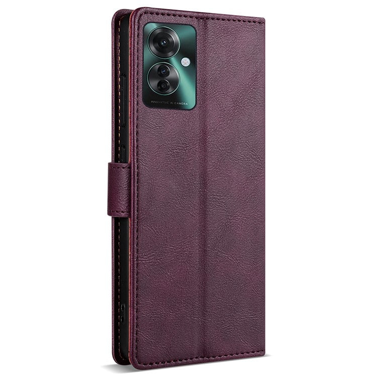 N.BEKUS CSJ-001 For Oppo Reno11 F 5G Wallet Case Solid Color Anti-Drop Leather Phone Cover - Wine Red