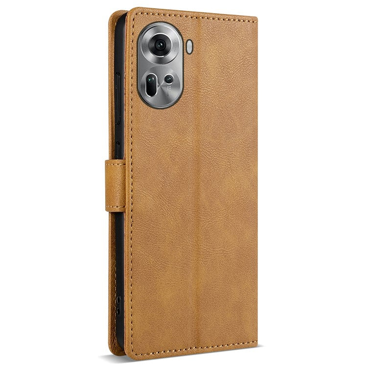 N.BEKUS CSJ-001 For Oppo Reno11 5G (Global) Leather Case Solid Color Shockproof Wallet Phone Cover - Brown