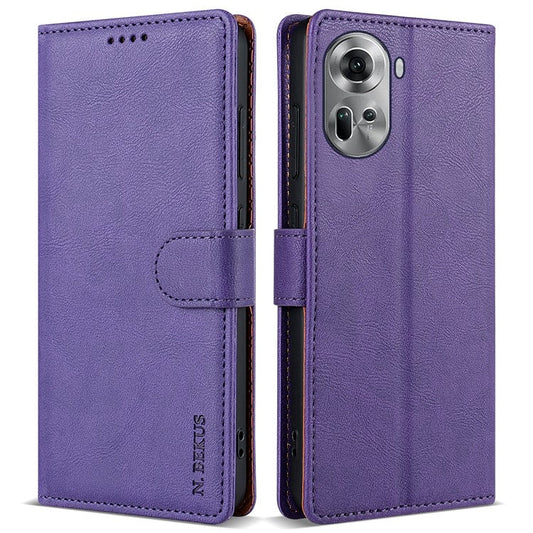 N.BEKUS CSJ-001 For Oppo Reno11 5G (Global) Leather Case Solid Color Shockproof Wallet Phone Cover - Purple