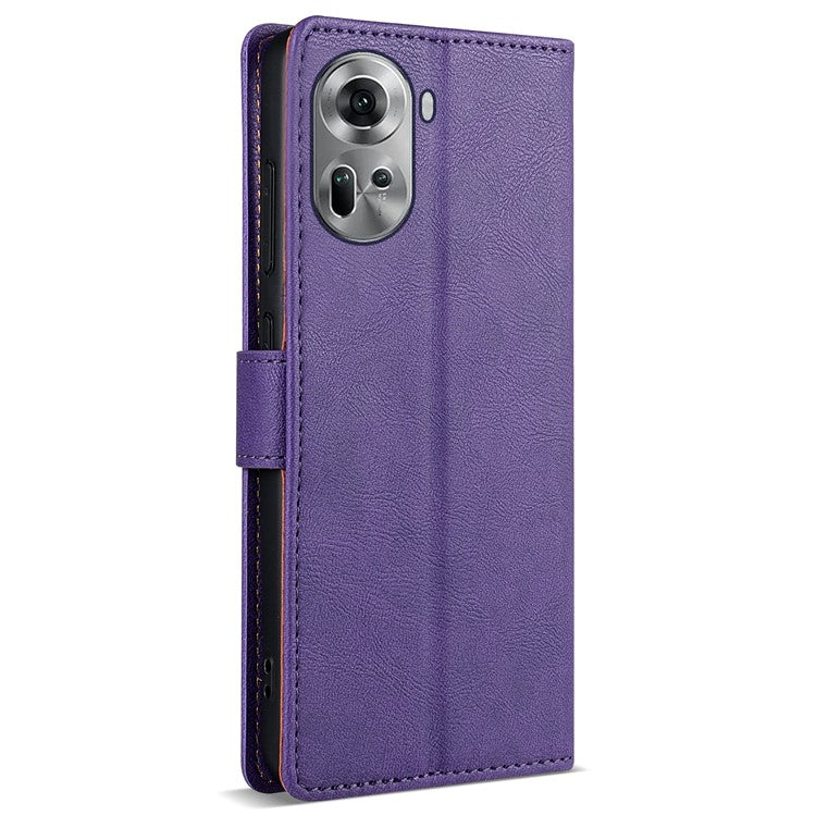 N.BEKUS CSJ-001 For Oppo Reno11 5G (Global) Leather Case Solid Color Shockproof Wallet Phone Cover - Purple