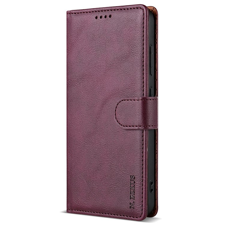 N.BEKUS CSJ-001 For Oppo Reno11 5G (Global) Leather Case Solid Color Shockproof Wallet Phone Cover - Wine Red
