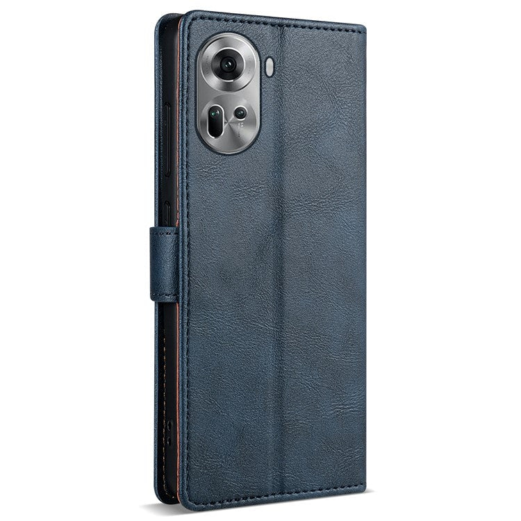 N.BEKUS CSJ-001 For Oppo Reno11 5G (Global) Leather Case Solid Color Shockproof Wallet Phone Cover - Blue