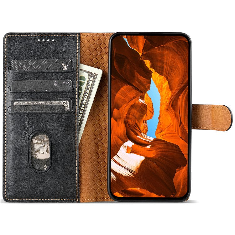 N.BEKUS CSJ-001 For Oppo Reno11 5G (Global) Leather Case Solid Color Shockproof Wallet Phone Cover - Black