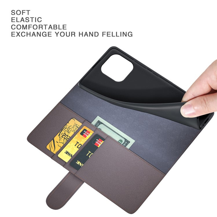 For iPhone 16 Pro Case Wallet Folding Stand Genuine Split Leather Phone Cover - Brown