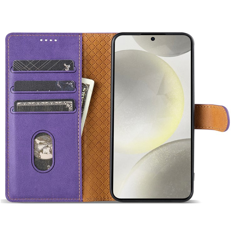N.BEKUS CSJ-001 For Samsung Galaxy S24 Leather Case Solid Color Shockproof Wallet Phone Cover - Purple