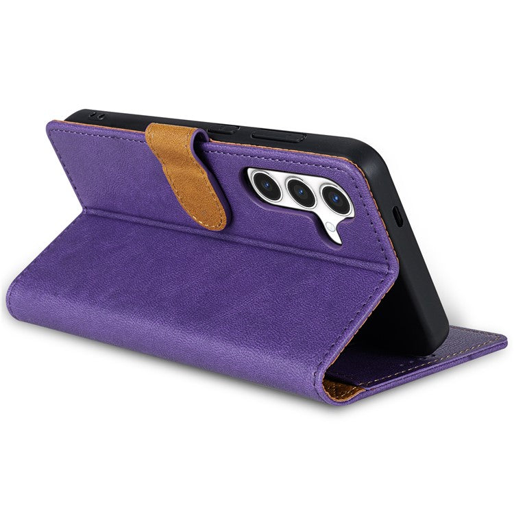 N.BEKUS CSJ-001 For Samsung Galaxy S24 Leather Case Solid Color Shockproof Wallet Phone Cover - Purple