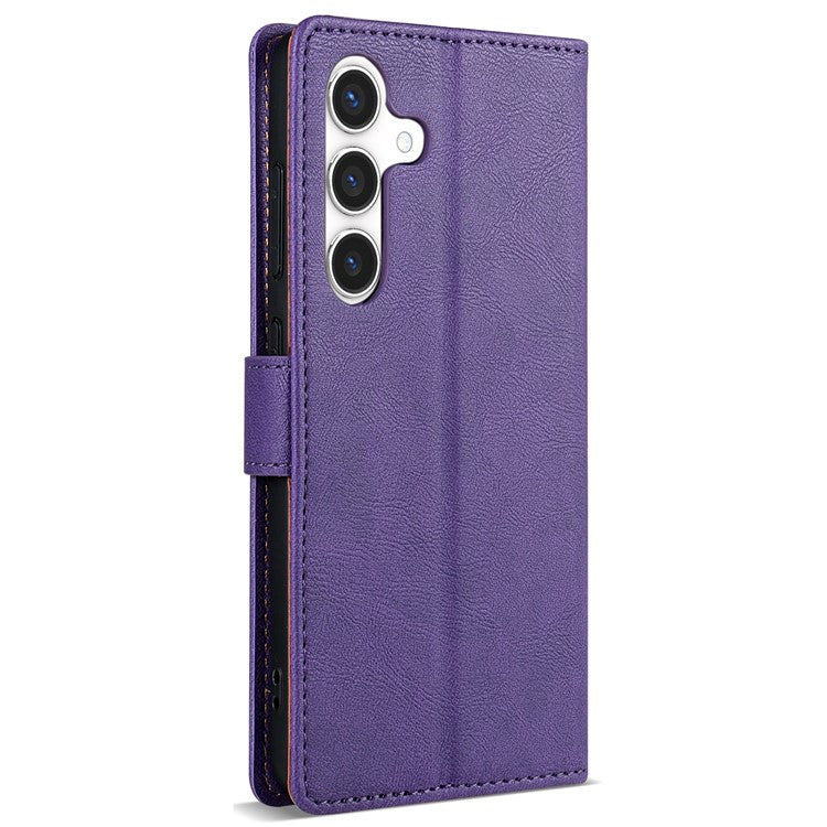 N.BEKUS CSJ-001 For Samsung Galaxy S24 Leather Case Solid Color Shockproof Wallet Phone Cover - Purple