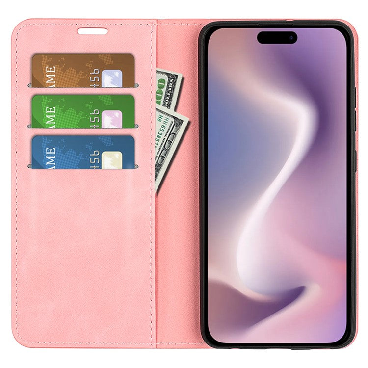 For iPhone 16 Pro Case PU Leather Wallet Folio Flip Phone Cover - Pink