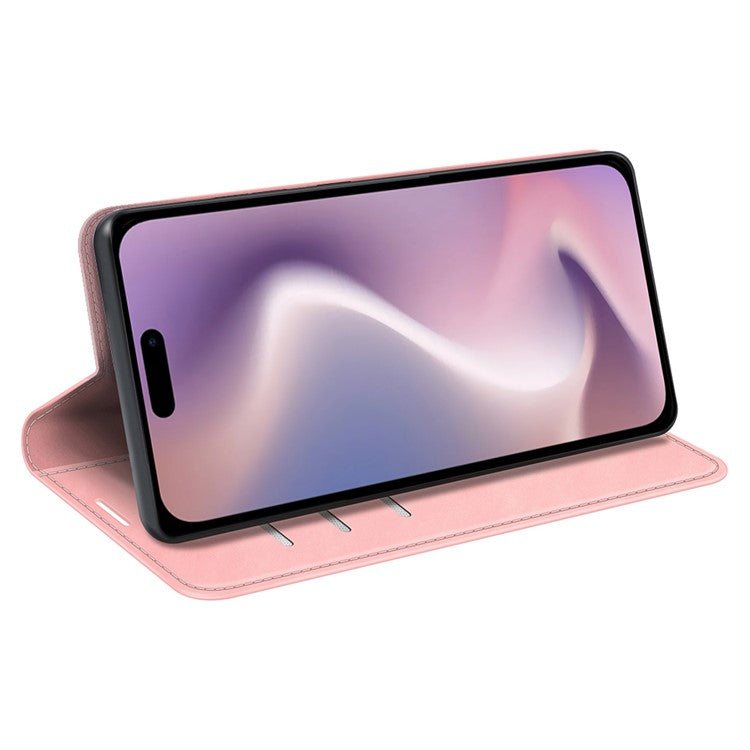 For iPhone 16 Pro Case PU Leather Wallet Folio Flip Phone Cover - Pink