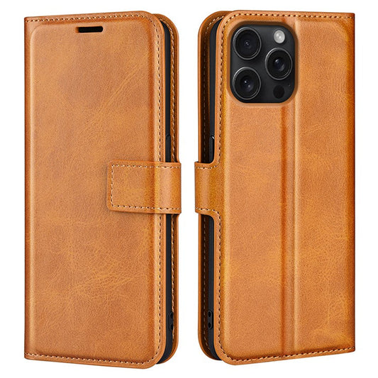 For iPhone 16 Pro Case Magnetic Clasp Calf Texture Flip Leather Phone Cover - Yellow