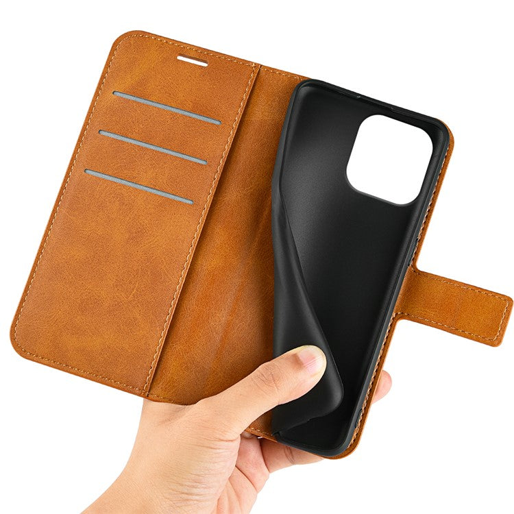 For iPhone 16 Pro Case Magnetic Clasp Calf Texture Flip Leather Phone Cover - Yellow