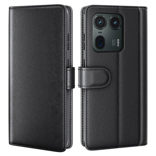 For Motorola Edge 50 Ultra 5G / Moto X50 Ultra 5G Case Genuine Split Leather Wallet Protective Phone Cover - Black