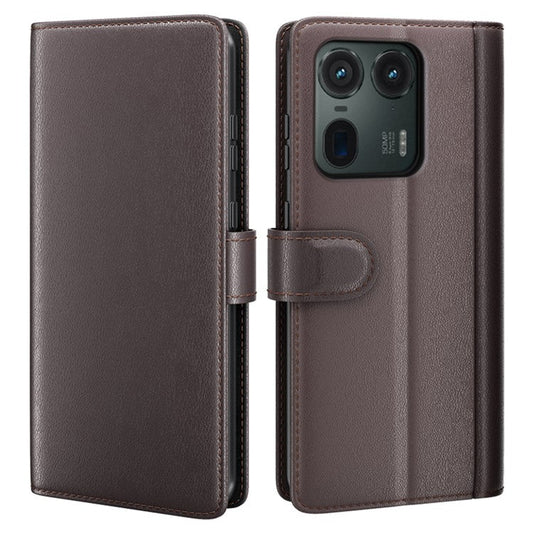 For Motorola Edge 50 Ultra 5G / Moto X50 Ultra 5G Case Genuine Split Leather Wallet Protective Phone Cover - Brown