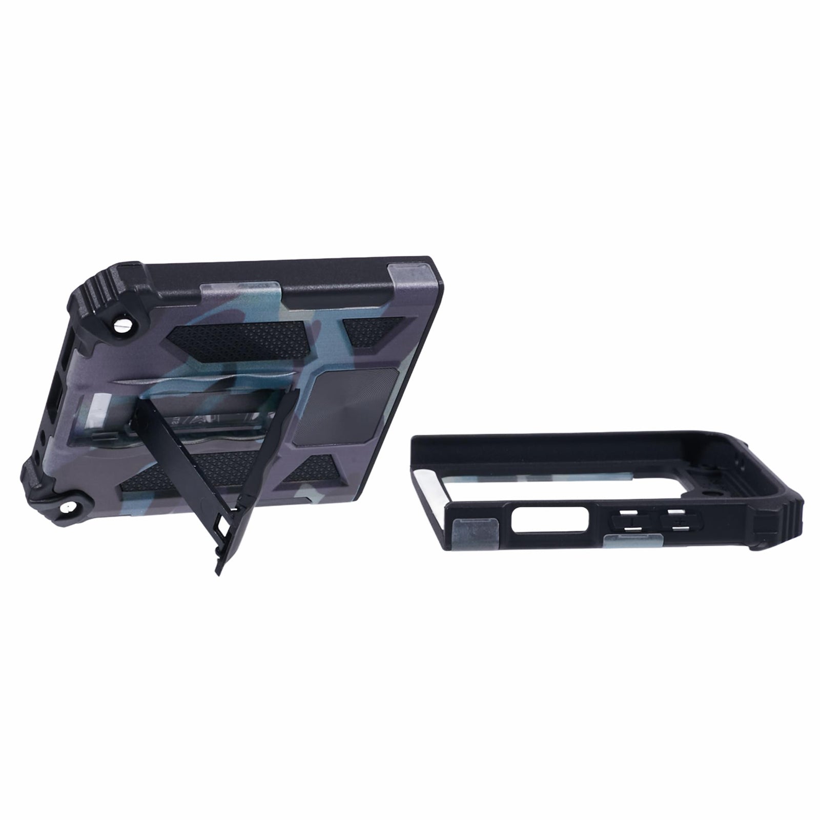 For Samsung Galaxy Z Flip6 5G Case Kickstand PC+TPU Camo Protective Cover - Navy Blue