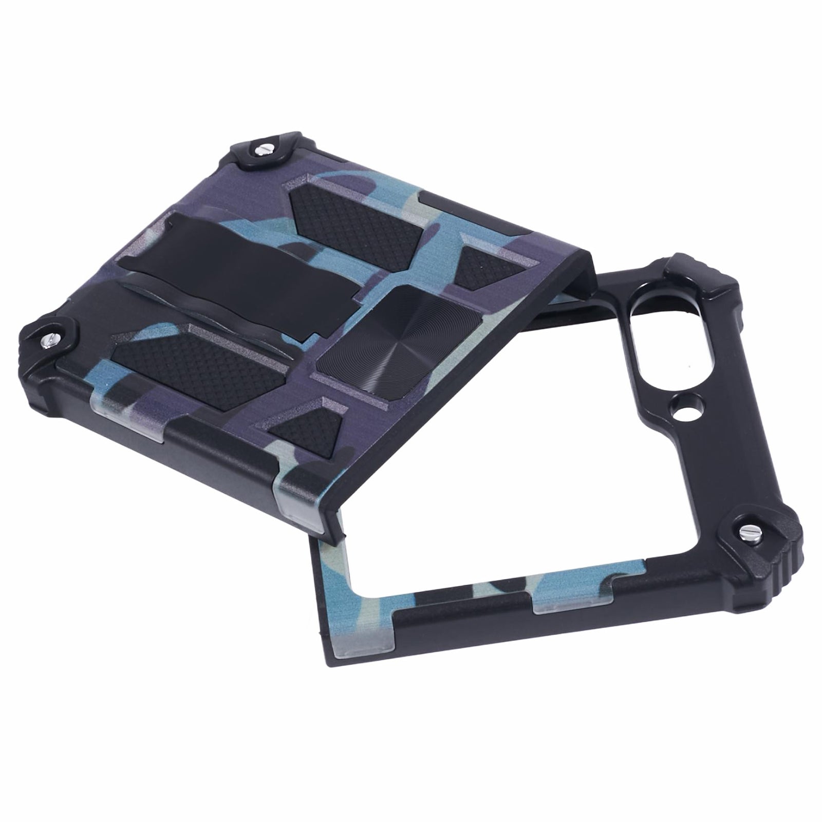 For Samsung Galaxy Z Flip6 5G Case Kickstand PC+TPU Camo Protective Cover - Navy Blue