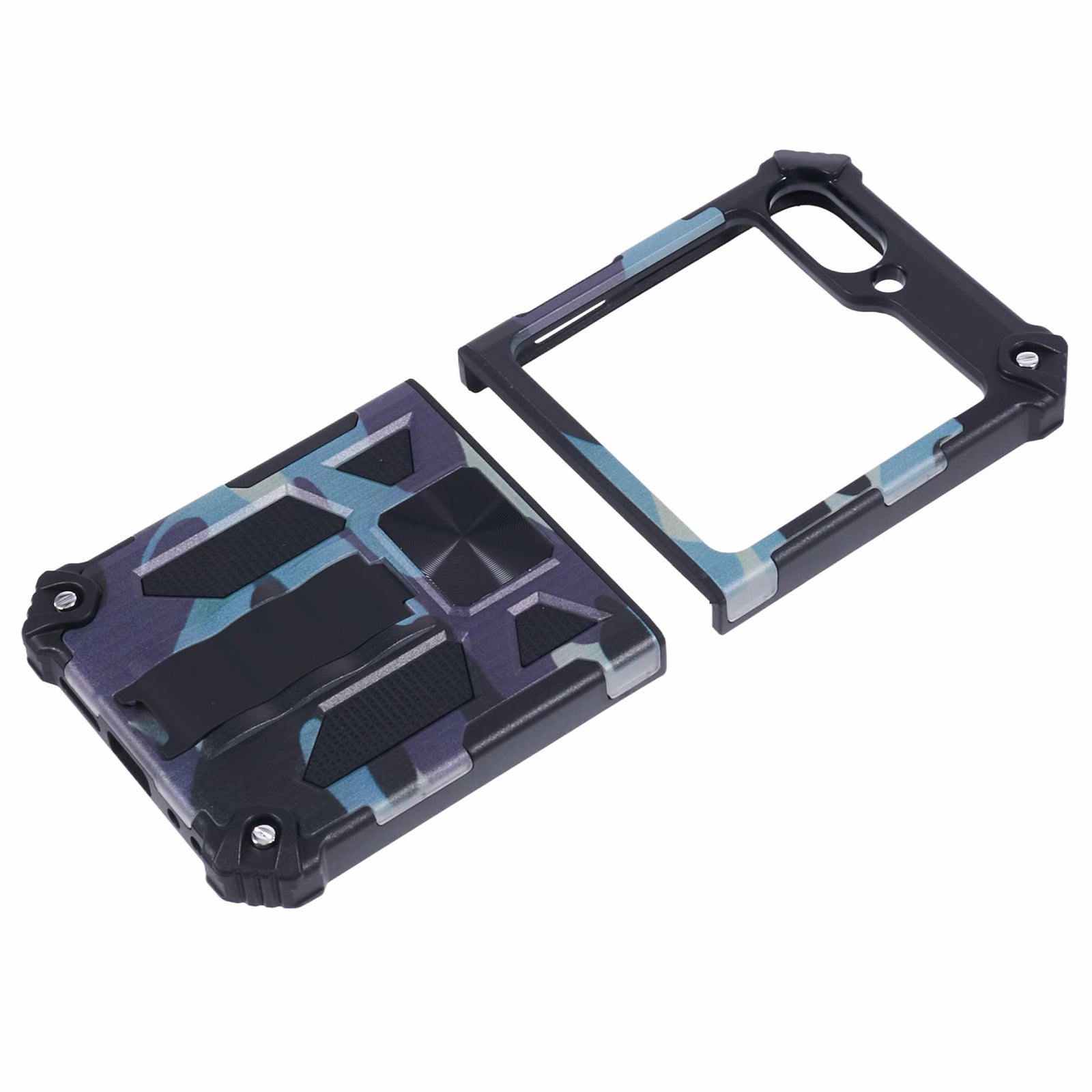 For Samsung Galaxy Z Flip6 5G Case Kickstand PC+TPU Camo Protective Cover - Navy Blue