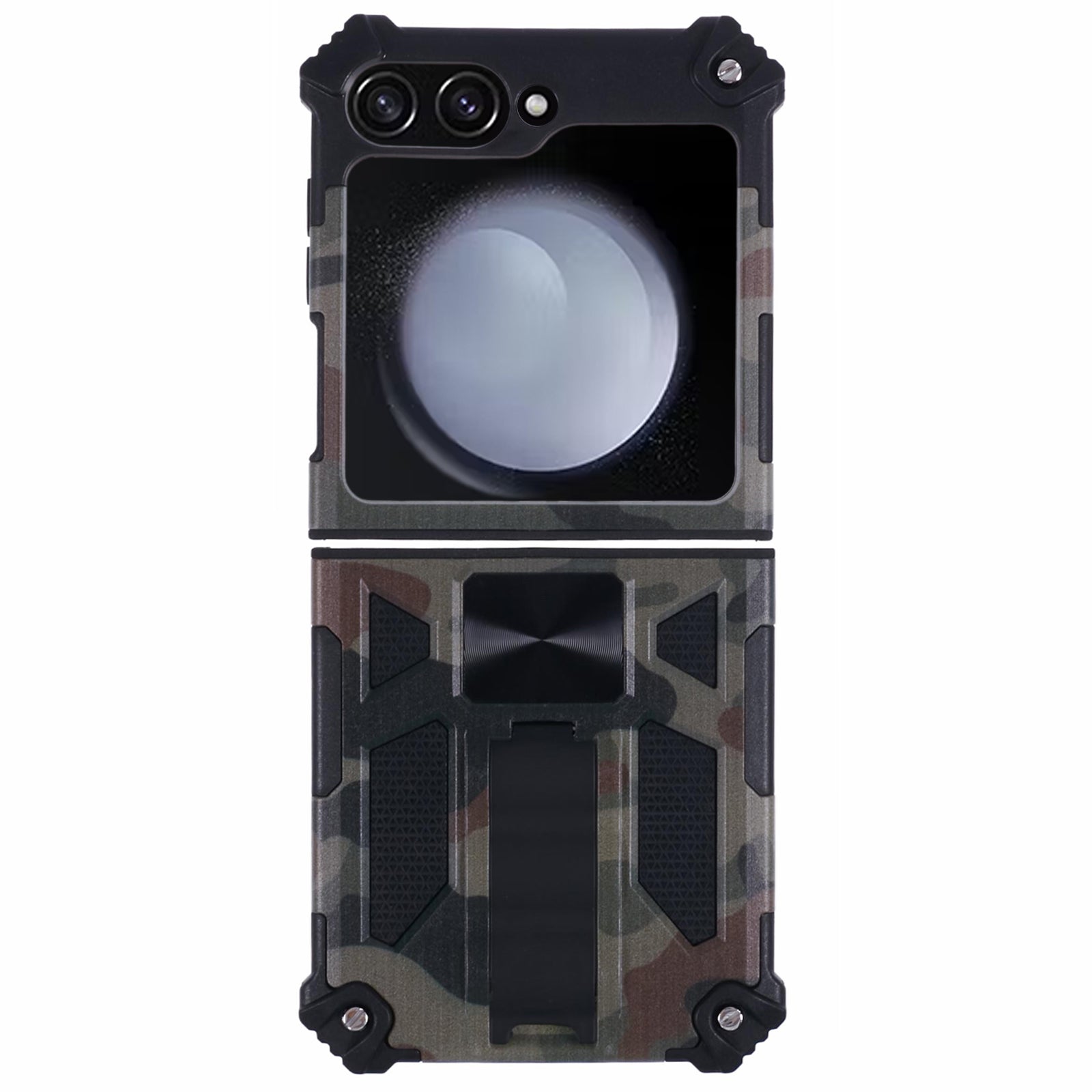 For Samsung Galaxy Z Flip6 5G Case Kickstand PC+TPU Camo Protective Cover - Army Green