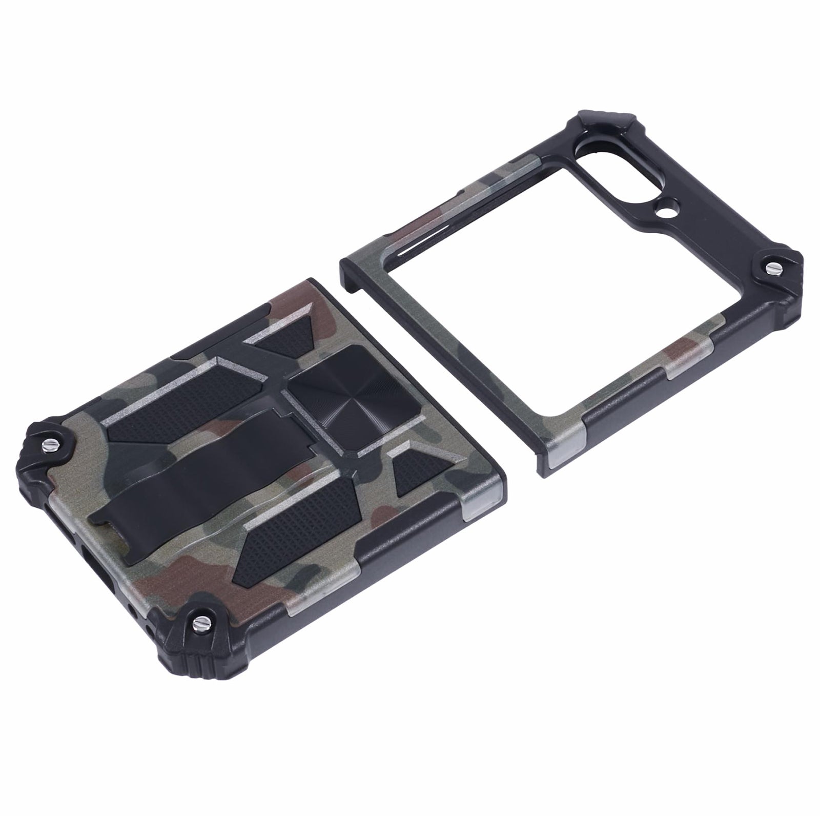 For Samsung Galaxy Z Flip6 5G Case Kickstand PC+TPU Camo Protective Cover - Army Green