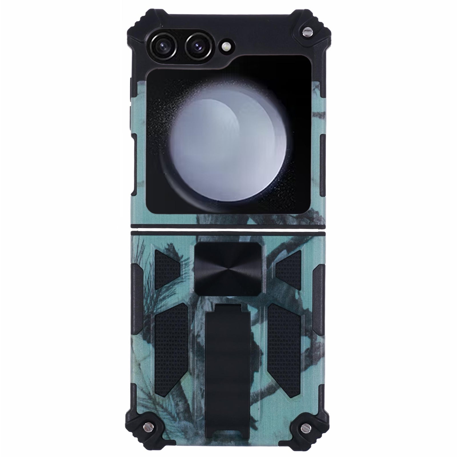 For Samsung Galaxy Z Flip6 5G Case Kickstand PC+TPU Camo Protective Cover - Light Green