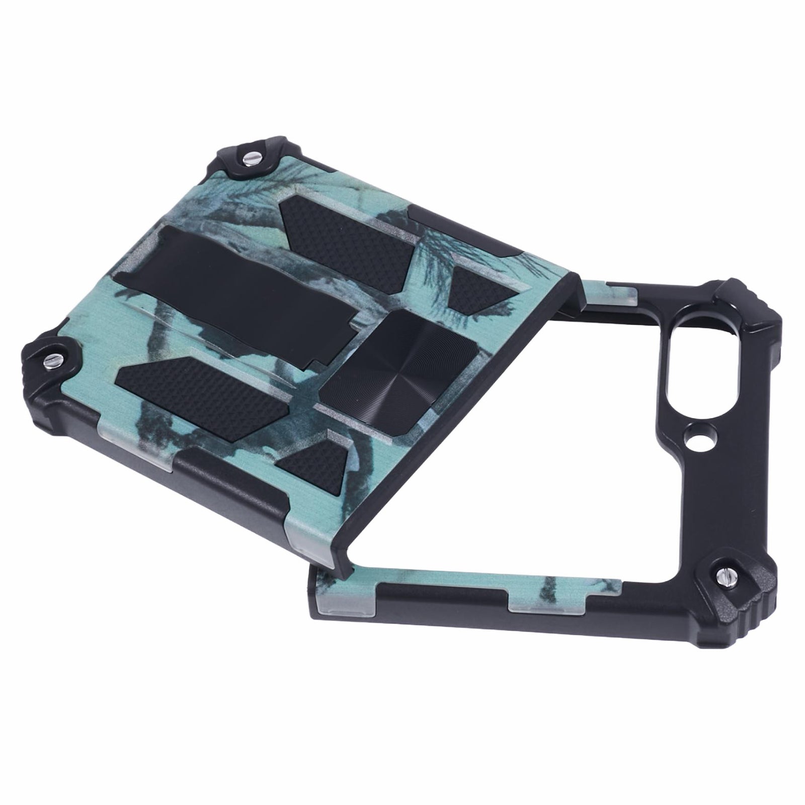 For Samsung Galaxy Z Flip6 5G Case Kickstand PC+TPU Camo Protective Cover - Light Green