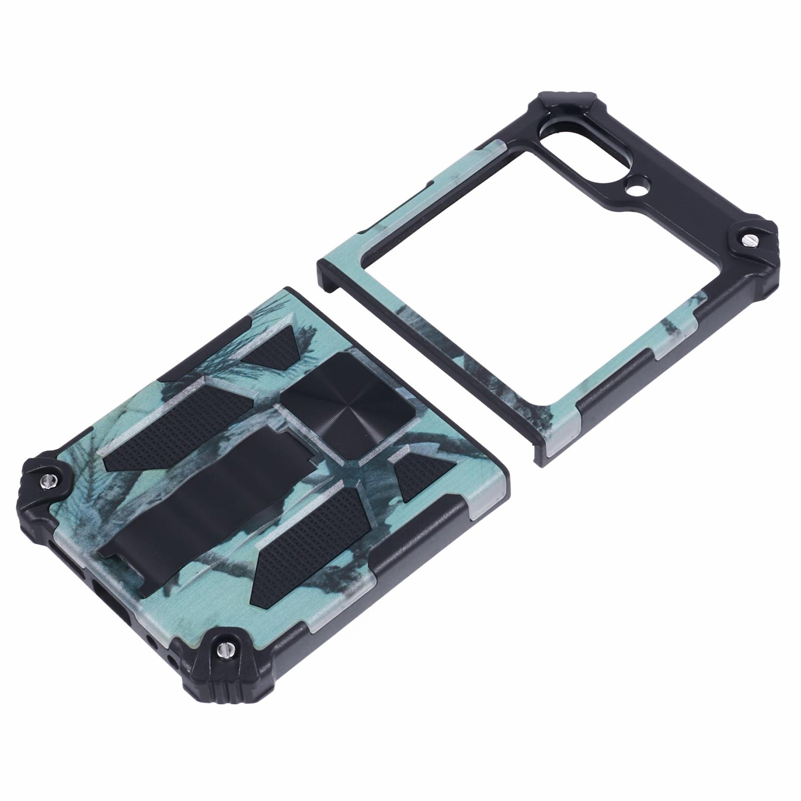 For Samsung Galaxy Z Flip6 5G Case Kickstand PC+TPU Camo Protective Cover - Light Green