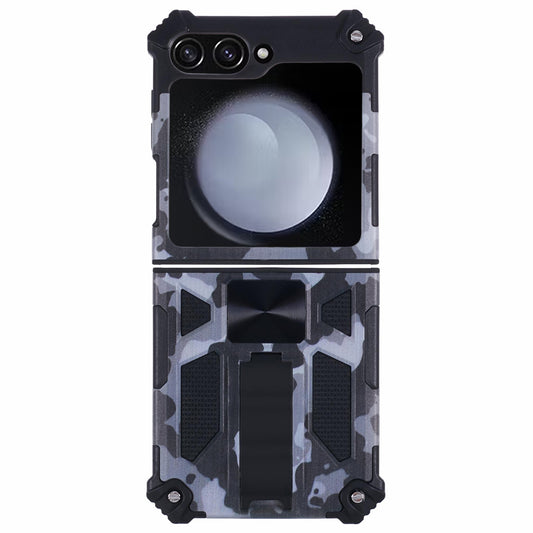 For Samsung Galaxy Z Flip6 5G Case Kickstand PC+TPU Camo Protective Cover - Black