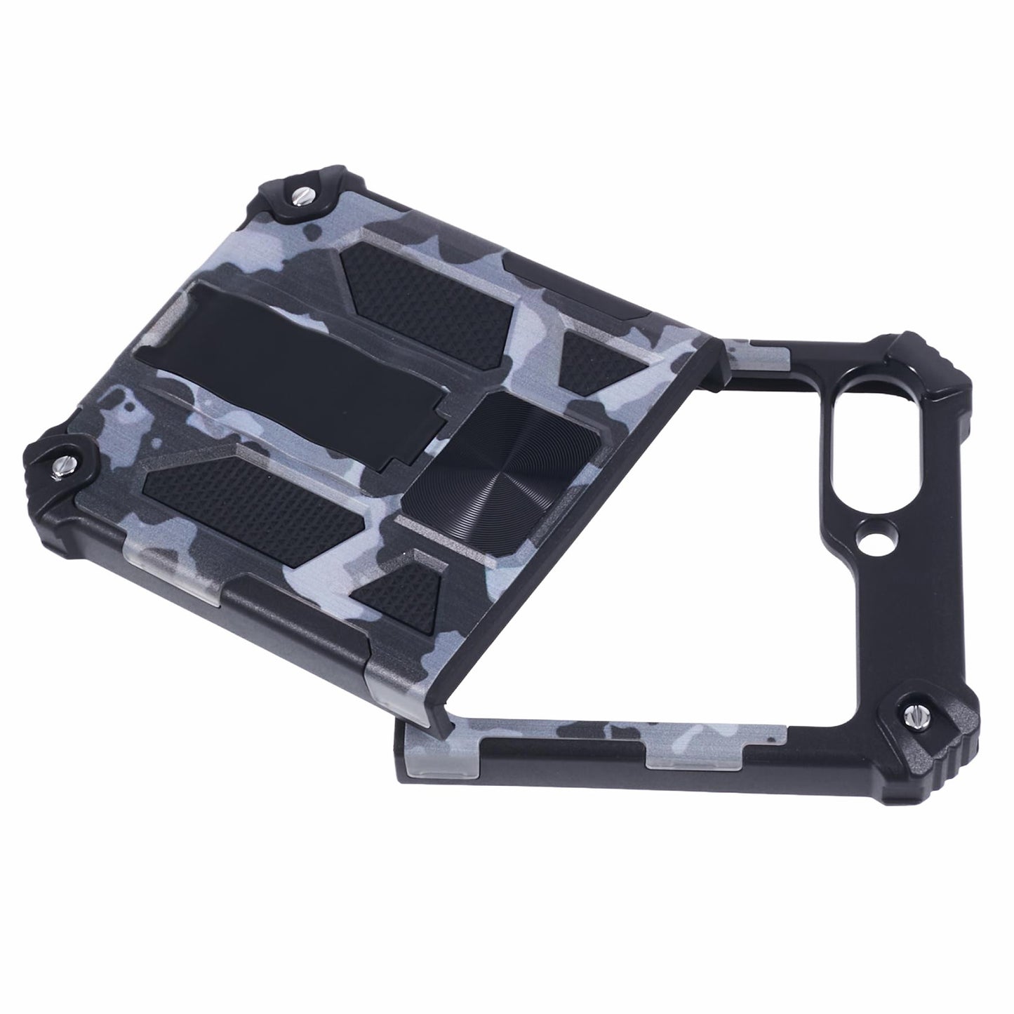For Samsung Galaxy Z Flip6 5G Case Kickstand PC+TPU Camo Protective Cover - Black