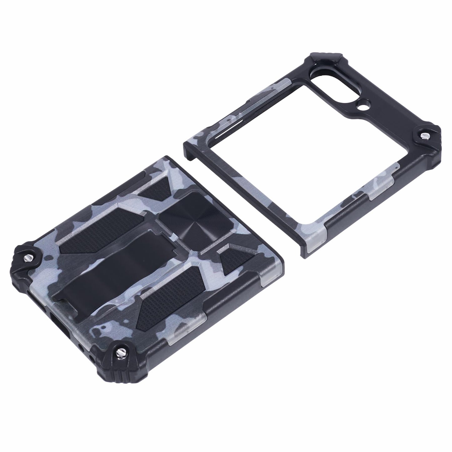 For Samsung Galaxy Z Flip6 5G Case Kickstand PC+TPU Camo Protective Cover - Black