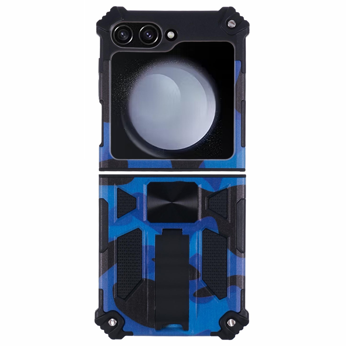 For Samsung Galaxy Z Flip6 5G Case Kickstand PC+TPU Camo Protective Cover - Blue