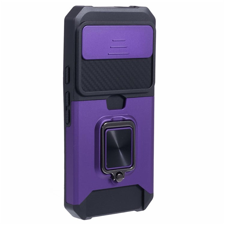 For Google Pixel 9 / Pixel 9 Pro Case Card Holder PC+TPU Kickstand Phone Cover with Lens Protection - Purple