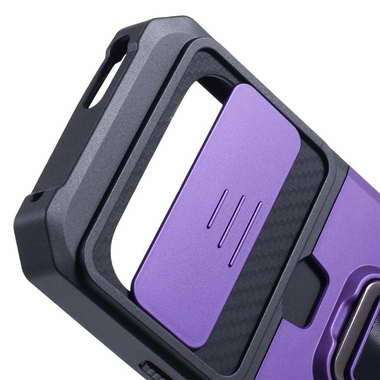 For Google Pixel 9 / Pixel 9 Pro Case Card Holder PC+TPU Kickstand Phone Cover with Lens Protection - Purple