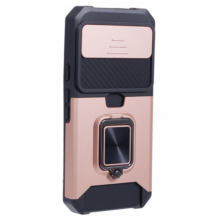 For Google Pixel 9 / Pixel 9 Pro Case Card Holder PC+TPU Kickstand Phone Cover with Lens Protection - Rose Gold