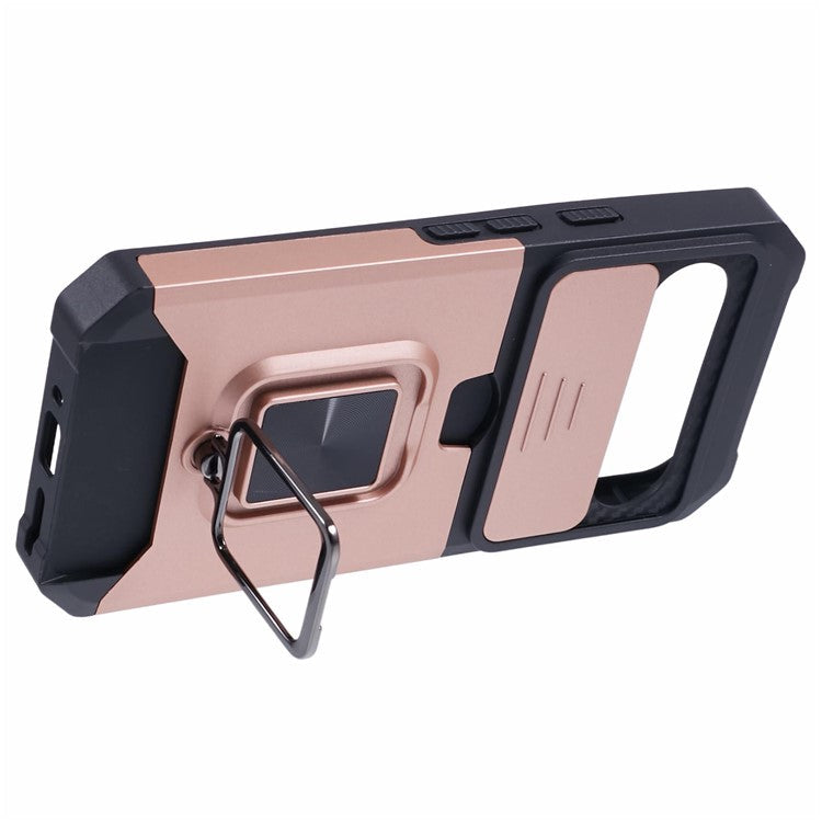 For Google Pixel 9 / Pixel 9 Pro Case Card Holder PC+TPU Kickstand Phone Cover with Lens Protection - Rose Gold