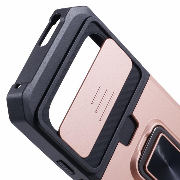 For Google Pixel 9 / Pixel 9 Pro Case Card Holder PC+TPU Kickstand Phone Cover with Lens Protection - Rose Gold
