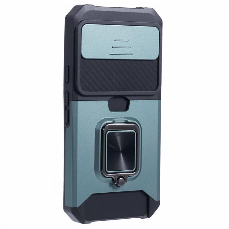 For Google Pixel 9 / Pixel 9 Pro Case Card Holder PC+TPU Kickstand Phone Cover with Lens Protection - Blackish Green