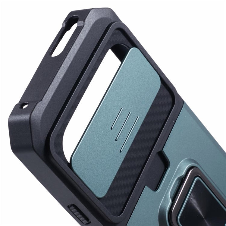 For Google Pixel 9 / Pixel 9 Pro Case Card Holder PC+TPU Kickstand Phone Cover with Lens Protection - Blackish Green