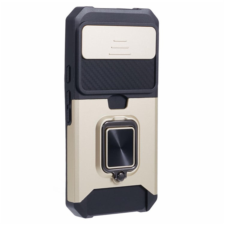 For Google Pixel 9 / Pixel 9 Pro Case Card Holder PC+TPU Kickstand Phone Cover with Lens Protection - Gold