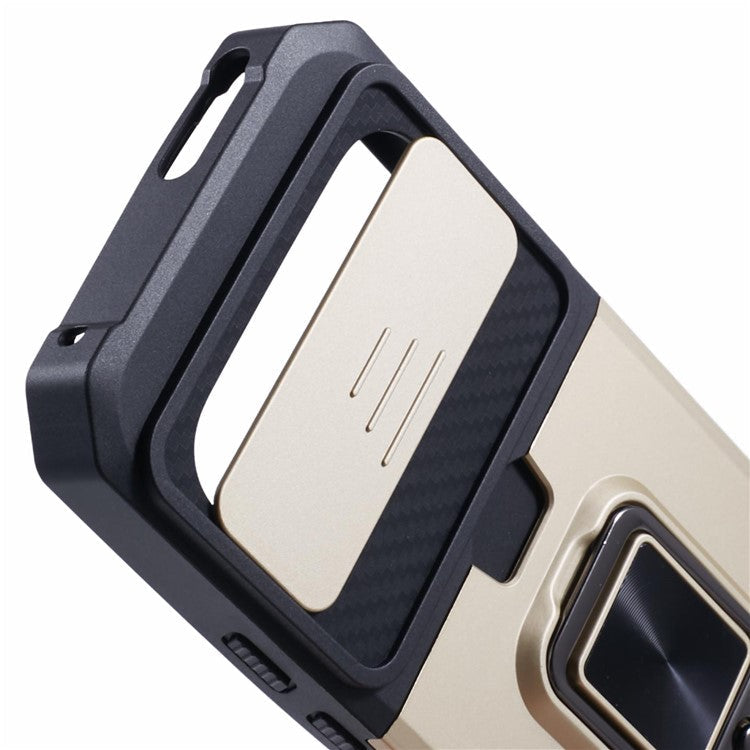 For Google Pixel 9 / Pixel 9 Pro Case Card Holder PC+TPU Kickstand Phone Cover with Lens Protection - Gold