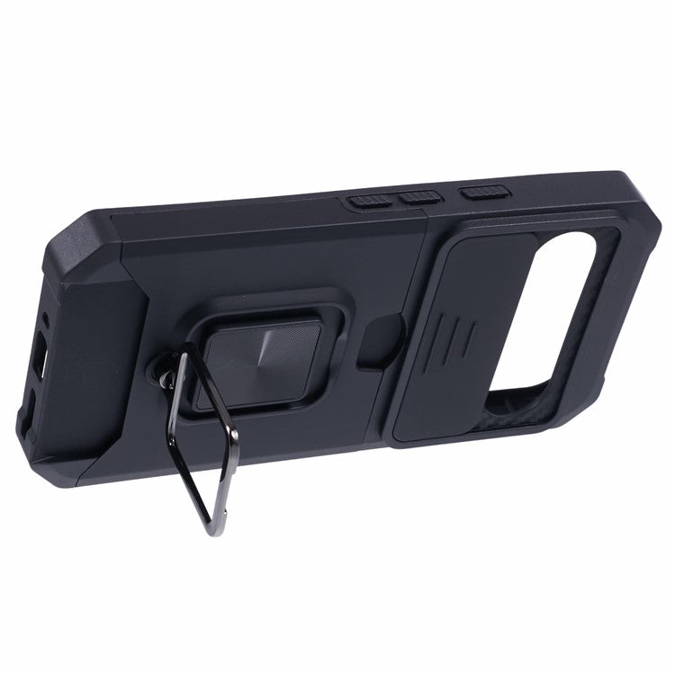 For Google Pixel 9 / Pixel 9 Pro Case Card Holder PC+TPU Kickstand Phone Cover with Lens Protection - Black