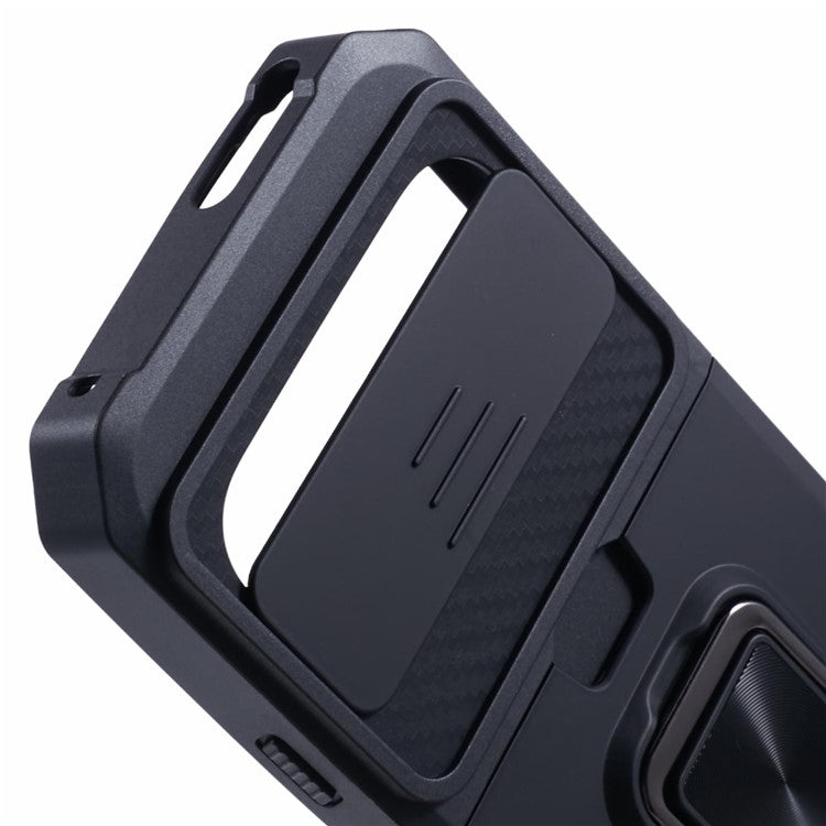 For Google Pixel 9 / Pixel 9 Pro Case Card Holder PC+TPU Kickstand Phone Cover with Lens Protection - Black