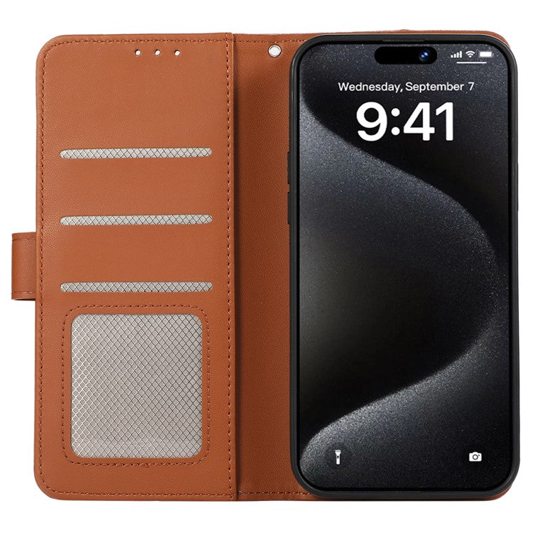 For iPhone 16 Plus Case RFID Blocking Flip Leather Phone Cover - Brown