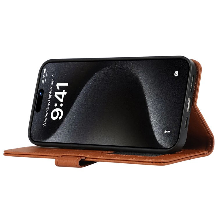For iPhone 16 Plus Case RFID Blocking Flip Leather Phone Cover - Brown