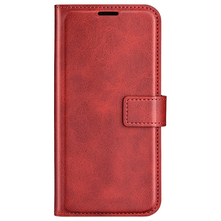 For iPhone 16 Plus Case Calf Texture PU Leather Phone Cover with Card Holder Stand - Red