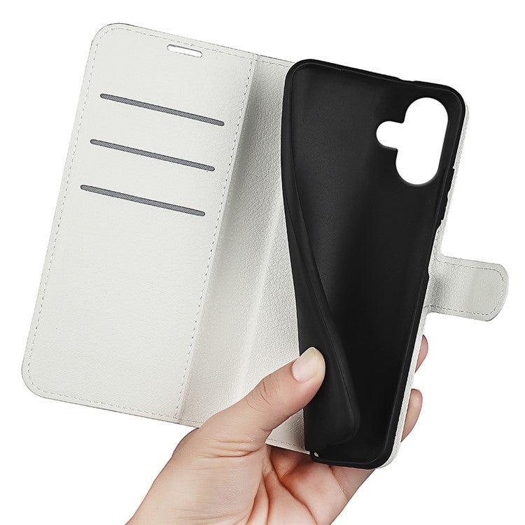 For iPhone 16 Plus Case Litchi Texture Leather Phone Cover Horizontal Viewing Stand - White