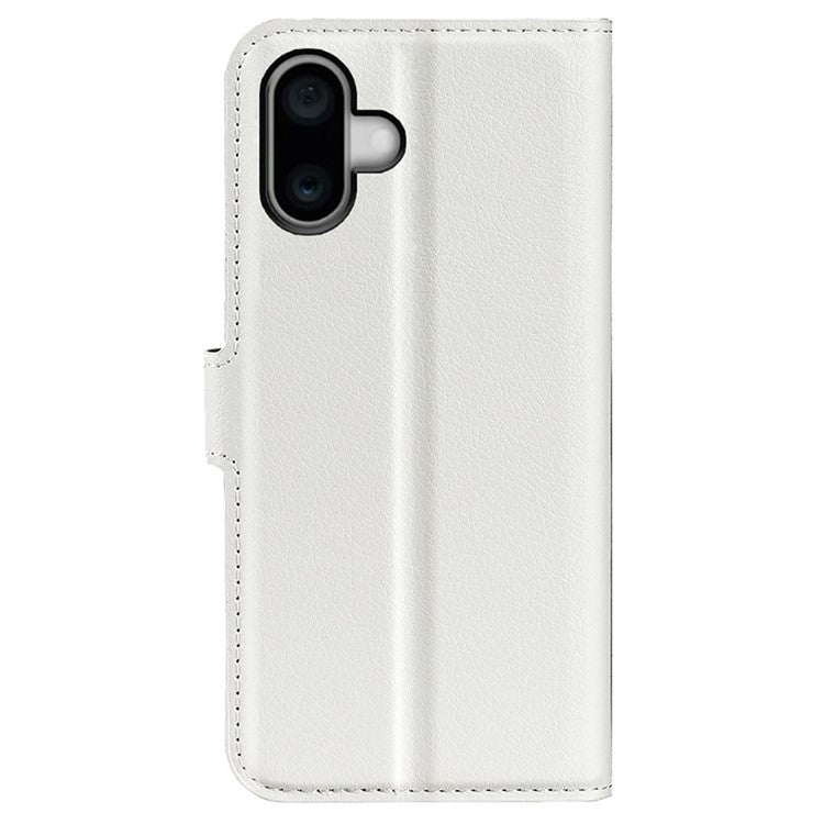For iPhone 16 Plus Case Litchi Texture Leather Phone Cover Horizontal Viewing Stand - White