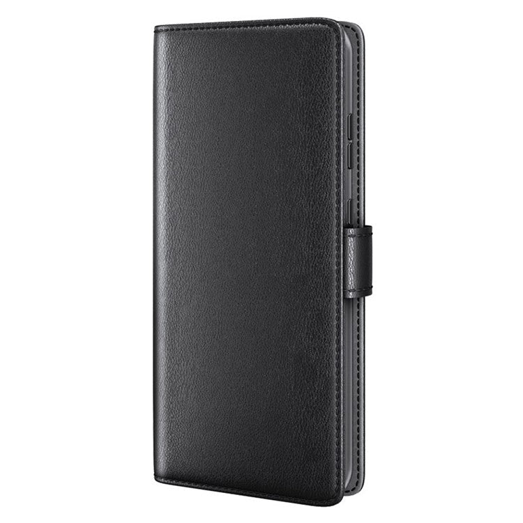 For iPhone 16 Plus Case Wallet Genuine Split Leather Phone Cover Magnetic Clasp - Black