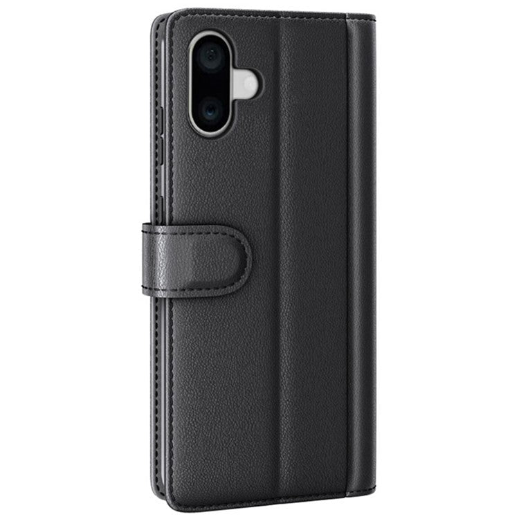 For iPhone 16 Plus Case Wallet Genuine Split Leather Phone Cover Magnetic Clasp - Black