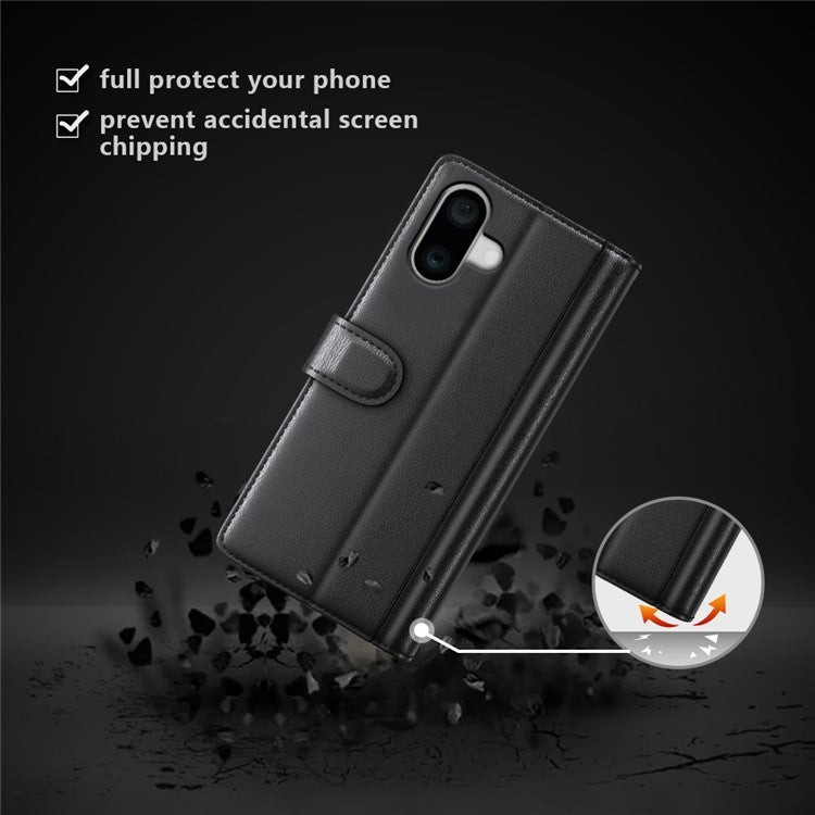 For iPhone 16 Case Genuine Split Leather Phone Cover Wallet Card Slot - Black