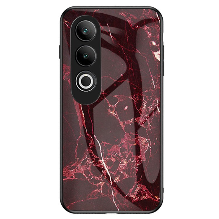 For OnePlus Nord CE4 5G Tempered Glass Case Marble Pattern Protective Phone Cover -  Blood Red Marble
